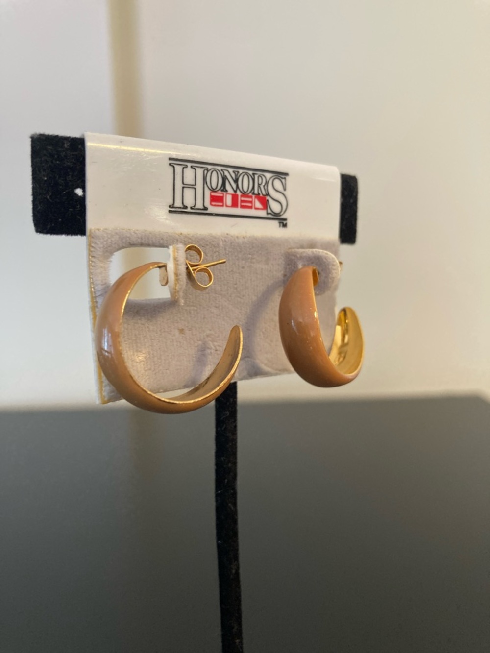Honors Brown Crescent Hoop Earrings with Gold-Tone Interior